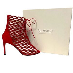 NIB GIANNICO Julia Caged XO Lips Cutout Suede Peeptoe Booties 40